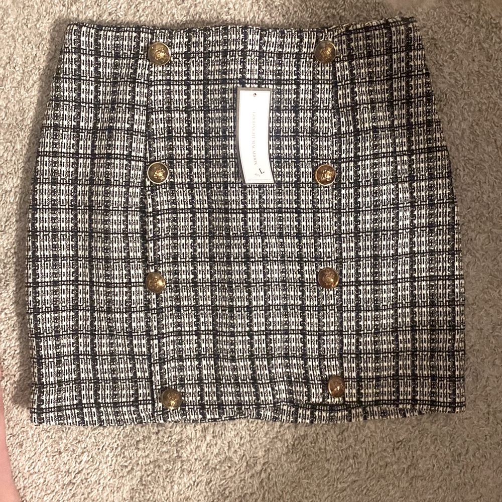 Tweed Skirt with Button Detail